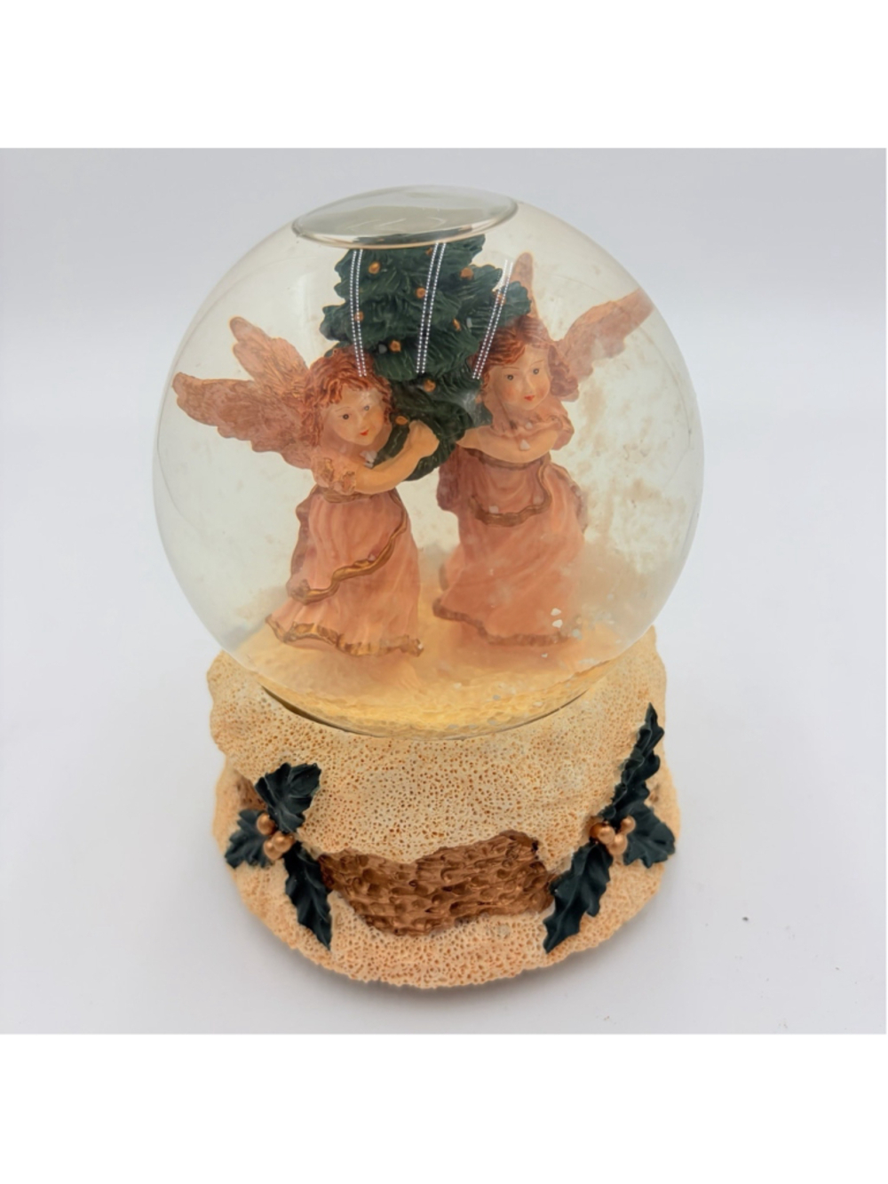 Angel Christmas Tree Musical Snow Globe Cherub Wreath Base Made in China